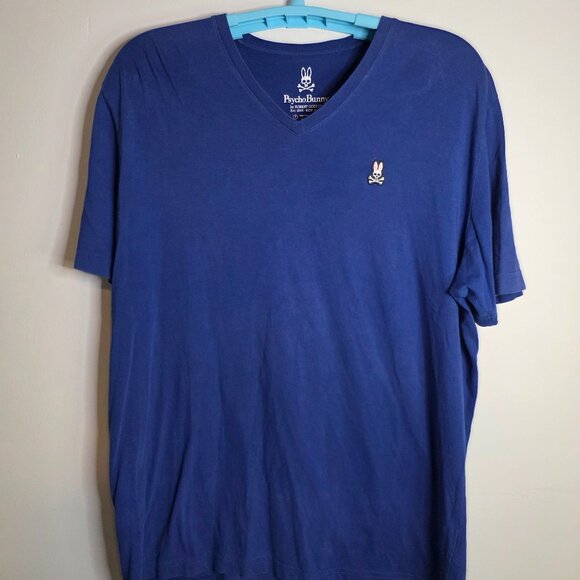 Psycho Bunny Men's Blue Vee Neck Tee Shirt Size 7 (XL) - Picture 1 of 4